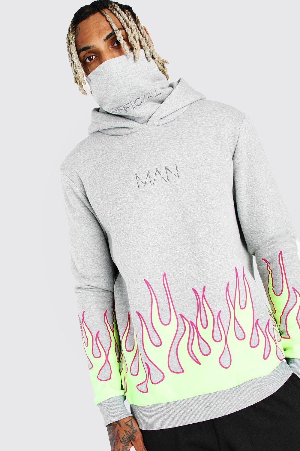 MAN Official Flame Print Snood Hoodie